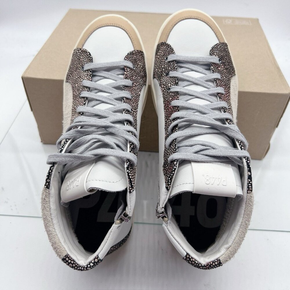 P448 Metallic Skate High Top Sneaker White Beige Womens EU 40 US 9- 9.5 - Picture 12 of 13